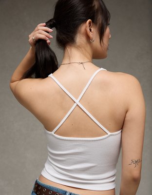 トップス ameri vintage USEFUL BACK SHEER TANK TOP AE Cross-Back Strappy Tank Top | American Eagle