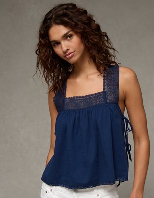 AE Sunchaser Square Neck Lace Tank Top | American Eagle