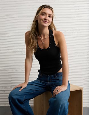 AE Studded Scoop Neck Tank Top
