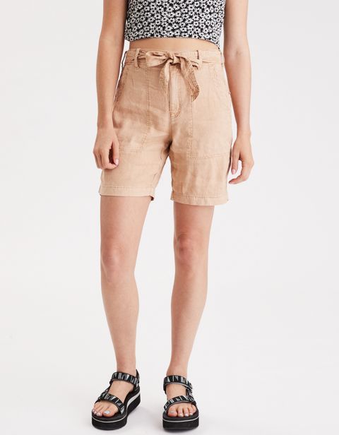 Женские брюки American Eagle AE High-Waisted Linen Taper Bermuda Short
