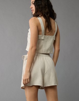 AE Linen-Blend Faux Wrap Skort