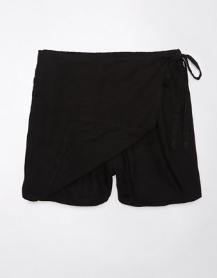 AE Linen-Blend Faux Wrap Skort