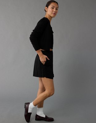 AE Linen-Blend Faux Wrap Skort