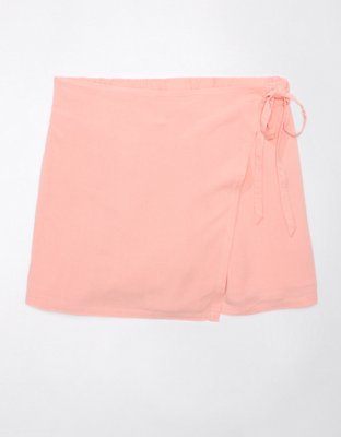 AE Linen-Blend Faux Wrap Skort