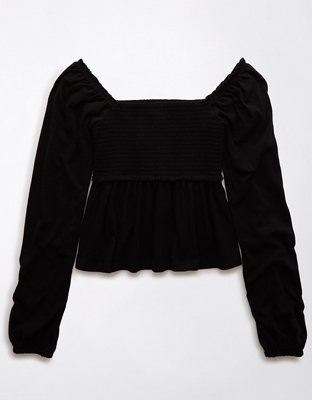 Женские рубашки American Eagle AE Long-Sleeve Smocked Babydoll Shirt — фото 4