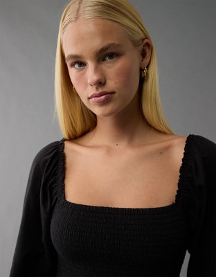 Женские рубашки American Eagle AE Long-Sleeve Smocked Babydoll Shirt — фото 6
