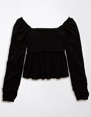 Женские рубашки American Eagle AE Long-Sleeve Smocked Babydoll Shirt — фото 3