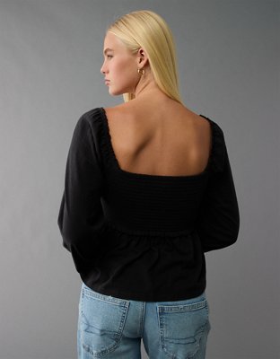 Женские рубашки American Eagle AE Long-Sleeve Smocked Babydoll Shirt — фото 2