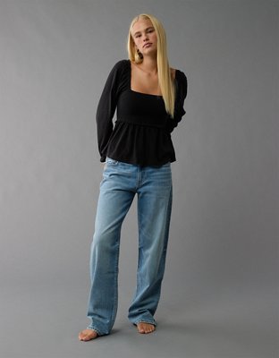 Женские рубашки American Eagle AE Long-Sleeve Smocked Babydoll Shirt — фото 5
