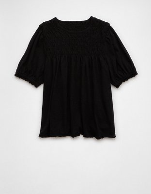 AE Sunchaser Knit Puff Sleeve Smocked T-Shirt