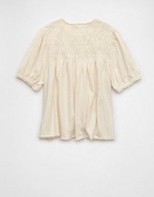AE Sunchaser Knit Puff Sleeve Smocked T-Shirt