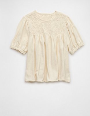 AE Sunchaser Knit Puff Sleeve Smocked T-Shirt
