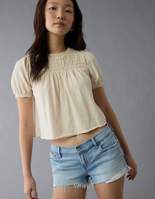 AE Sunchaser Knit Puff Sleeve Smocked T-Shirt