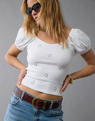 AE Puff Sleeve Embroidered Shirt