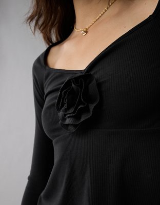 Женские рубашки American Eagle AE Long-Sleeve Rose Babydoll Shirt — фото 5