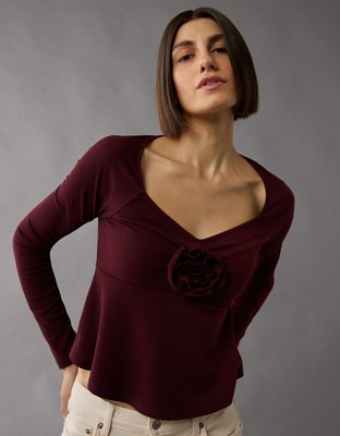 AE Long-Sleeve Rose Babydoll Shirt