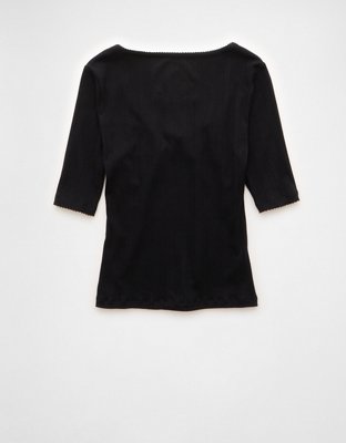 AE Half-Sleeve Scoop Neck Pointelle T-Shirt