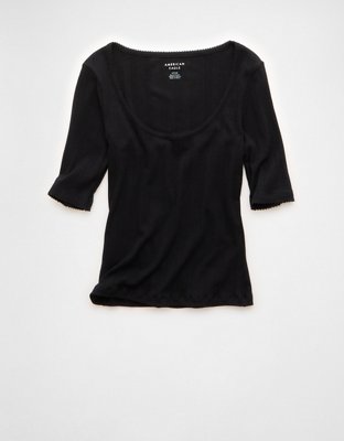 AE Half-Sleeve Scoop Neck Pointelle T-Shirt