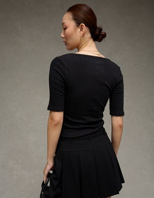 AE Half-Sleeve Scoop Neck Pointelle T-Shirt