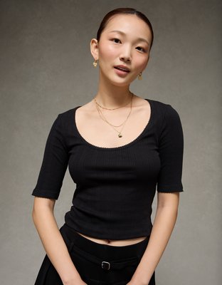AE Half-Sleeve Scoop Neck Pointelle T-Shirt