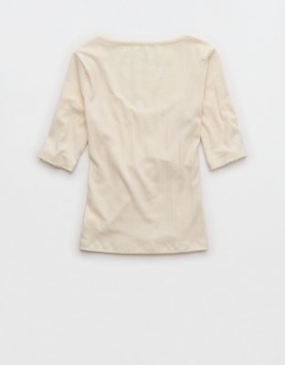 AE Half-Sleeve Scoop Neck Pointelle T-Shirt