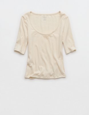 AE Half-Sleeve Scoop Neck Pointelle T-Shirt