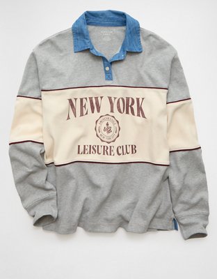 AE Long-Sleeve Oversized Destination Graphic Polo Shirt