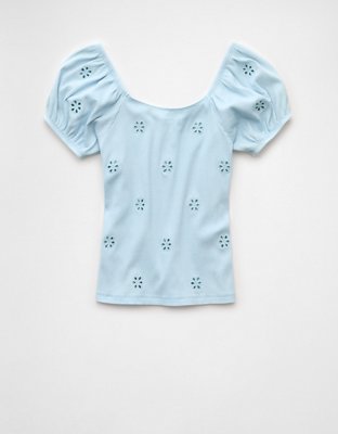 AE Puff Sleeve Embroidered Shirt