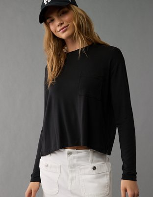 T-shirt à poche et manches longues Doux et sexy AE