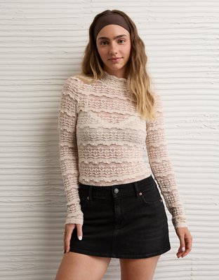 AE Long Sleeve Mock Neck Lace Bodysuit