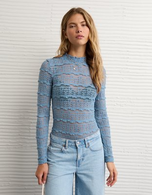 AE Long Sleeve Mock Neck Lace Bodysuit