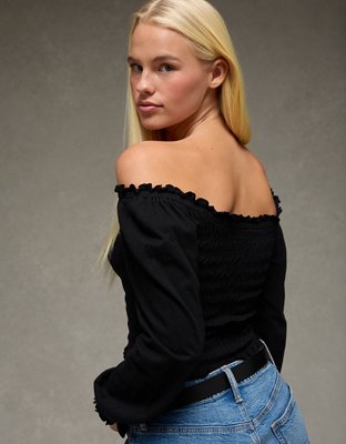 AE Sunchaser Off-the-Shoulder Smocked Tee