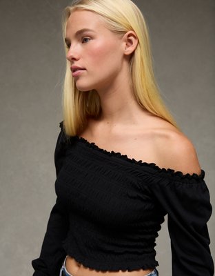 AE Sunchaser Off-the-Shoulder Smocked Tee