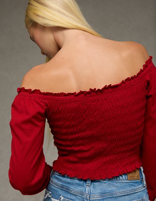 AE Sunchaser Off-the-Shoulder Smocked Tee