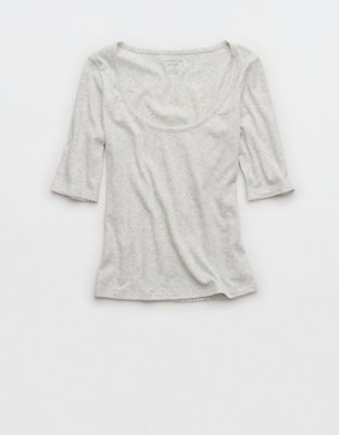 AE Half-Sleeve Scoop Neck Pointelle T-Shirt