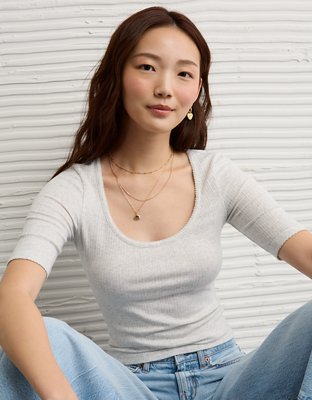 AE Half-Sleeve Scoop Neck Pointelle T-Shirt