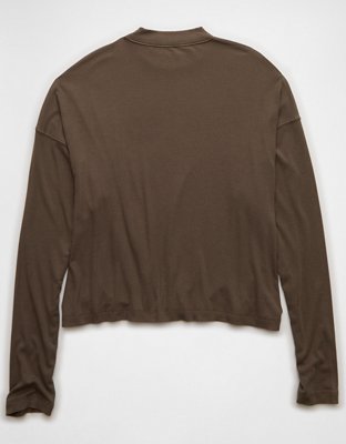 AE Soft & Sexy Long Sleeve Mockneck T-Shirt | American Eagle