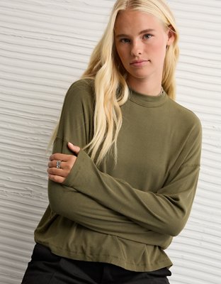 AE Soft & Sexy Long Sleeve Mockneck T-Shirt | American Eagle