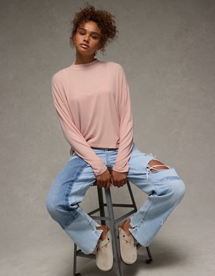 AE Soft & Sexy Long Sleeve Mockneck T-Shirt | American Eagle