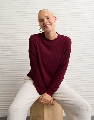 AE Long-Sleeve Waffle Plush Crew Neck Tee