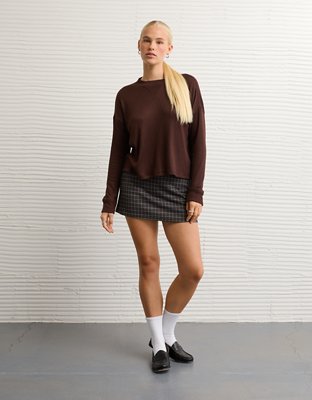AE Long-Sleeve Waffle Plush Crew Neck Tee