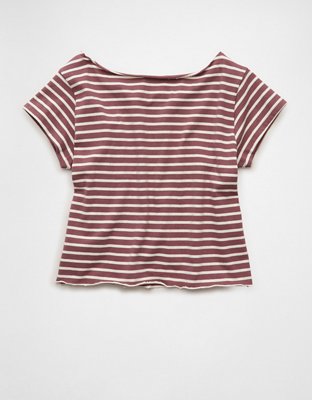 AE Off-the-Shoulder Striped T-Shirt | American Eagle