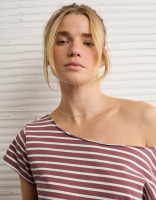AE Off-the-Shoulder Striped T-Shirt | American Eagle