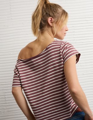 AE Off-the-Shoulder Striped T-Shirt