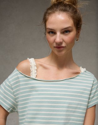 AE Off-the-Shoulder Striped T-Shirt