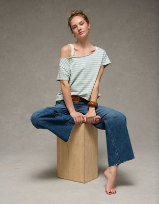 AE Off-the-Shoulder Striped T-Shirt