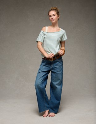 AE Off-the-Shoulder Striped T-Shirt