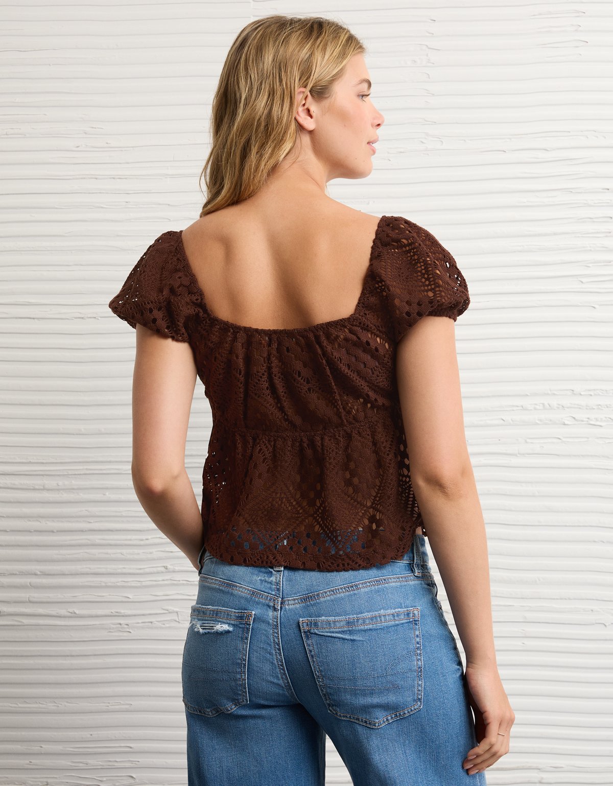 AE Lace Tie-Front Puff Sleeve Tee - image 2