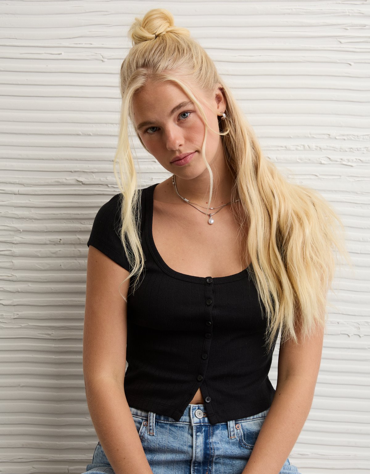 AE Pointelle Button-Up Baby Tee - image 5
