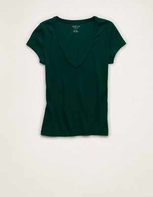 Женская футболка American Eagle AE V-Neck Hey Baby Tee, цвет: Зелёный — фото 3
